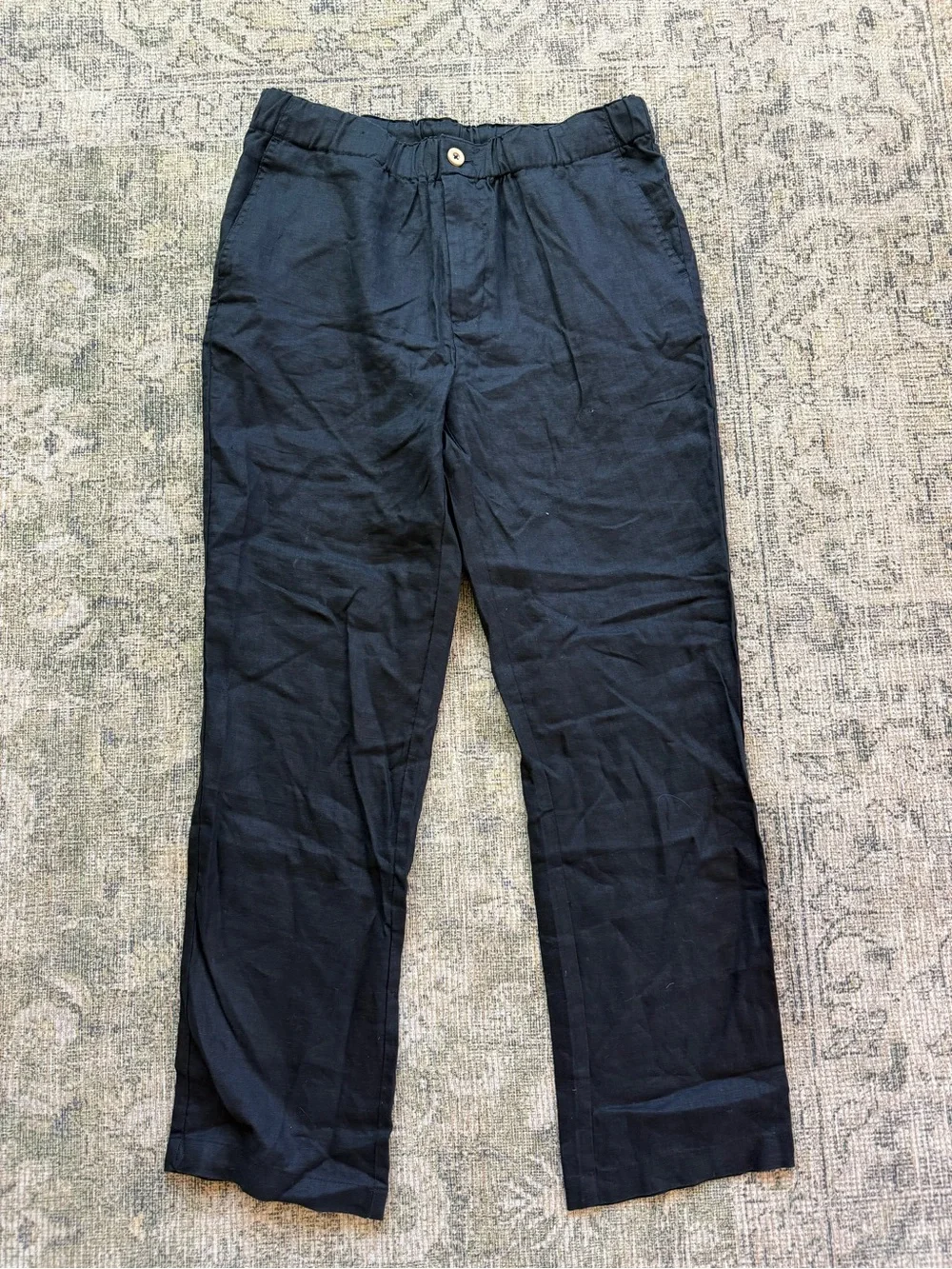 Quince 100% European Linen Black Casual Drawstring Pants Men's Medium